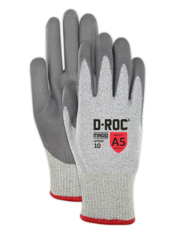 Gray Poly Coated Work Gloves - Cut Level 5