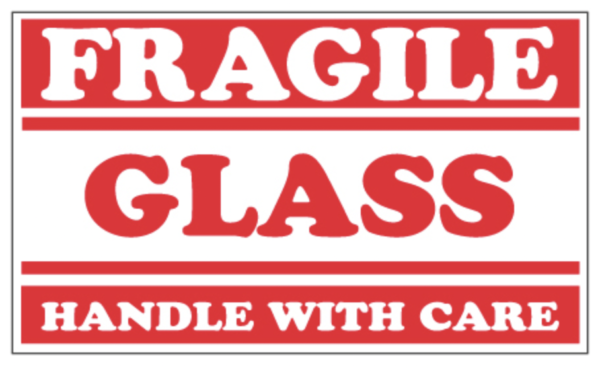 "Fragile / Glass - 3 x 5" - Handle With Care" 500 Labels