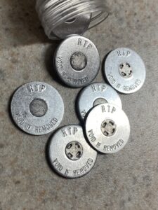 "RTP" Stamped Engine Heat Tabs - Round Style - (100 tabs per tube)