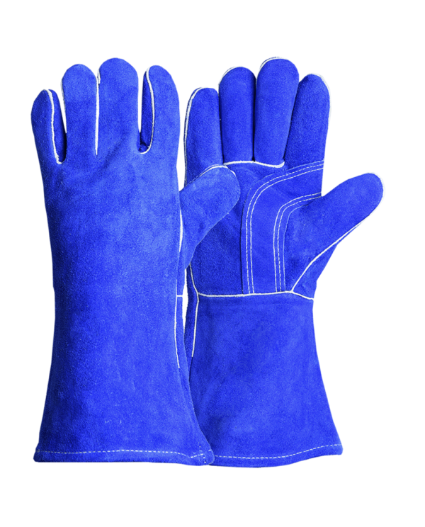 Blue Welder Cowhide leather Gloves, One-Piece Back, Full Sock Lining