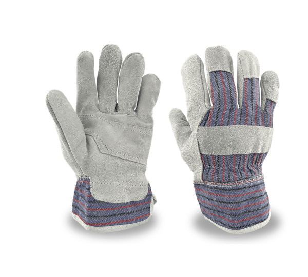 Cowhide Gloves, Leather Palm Safety Striped Back, Starched Safety Cuff