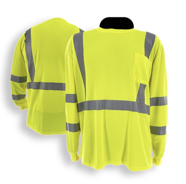 X-CRASH, Hi-Viz Lime Green, Type R, Class 3, Birdseye Mesh, Long Sleeve T-Shirt